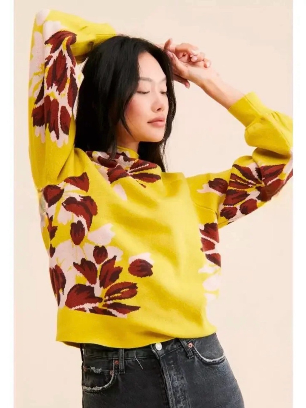 Anthropologie Beatriz Floral Knit Pullover Sweater Mock Neck Women’s Small